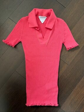 Bottega Veneta Pink Ribbed Short-Sleeve Polo Top